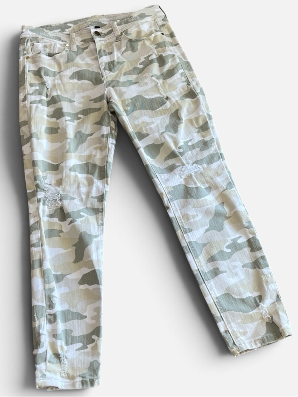 Seven7 Light Green & White Camo Skinny Easy Fit Jeans Sz 8 Distressed